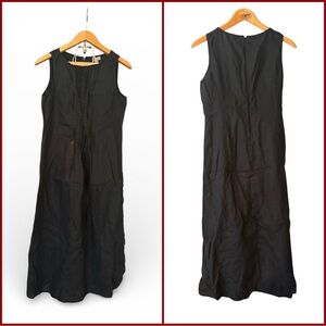 J. Jill Womens Black Linen Pintuck Midi Swing Dress Back Zip Size S